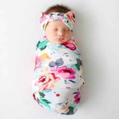 Newborn Swaddle Set (with matching beanie and headband)